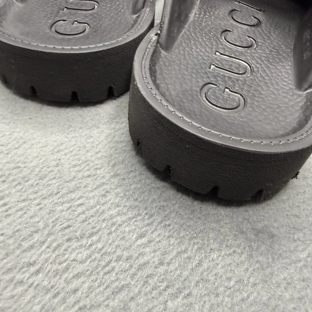 Gucci Cut Out Monogram Black 100% Rubber Slip-On Sandals Men's G 11 US 12